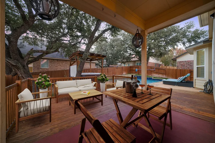 Outdoor patio after staging — outdoor seating and dining